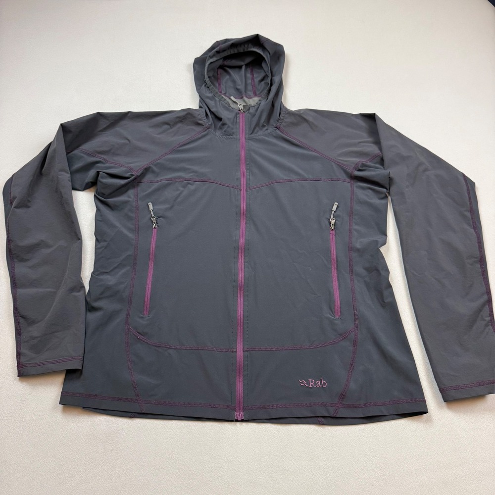 Rab Solar Jacket Womens XL Gray Purple Full Zip Hooded Softshell‎ QWS-22